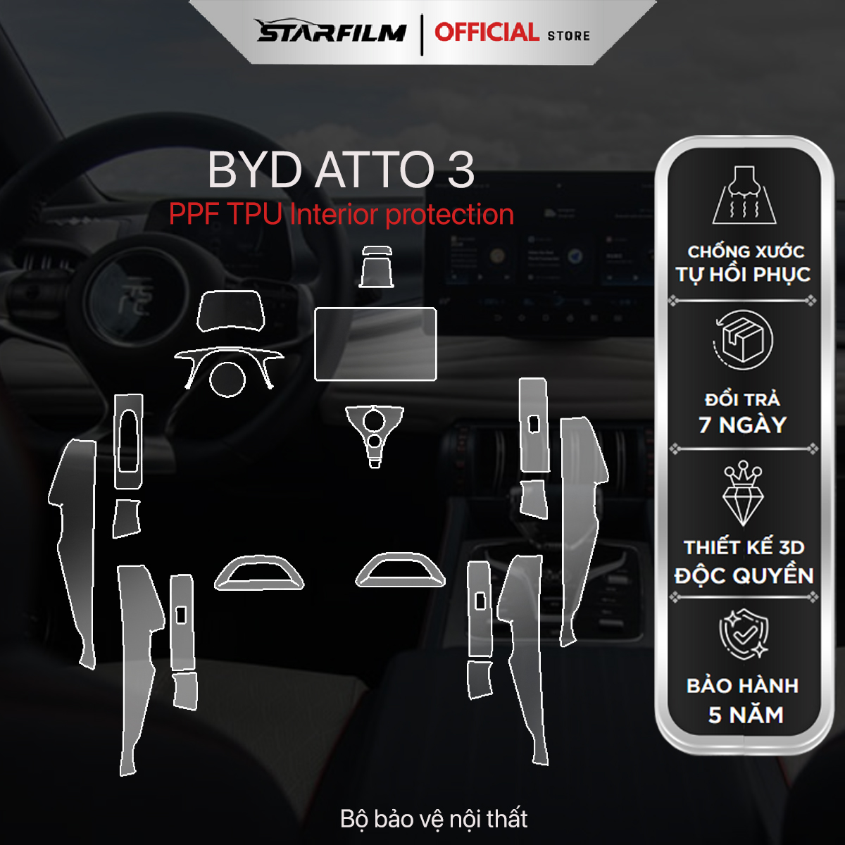 BYD ATTO 3 PPF TPU chống xước tự hồi phục STARFILM